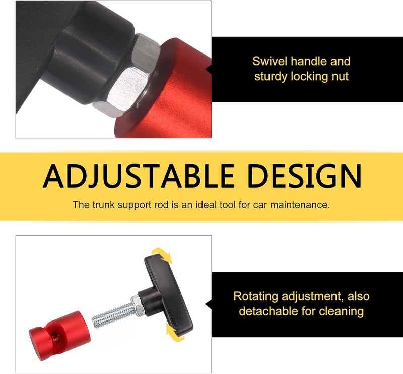 winterrock 2PCS Car Hood Prop Rods, Aluminum Alloy Engine Hood Support Rod Retainer, Portable Anti-Slip Anti-Pinch Vehicle Metal Hood Strut Clamp, Universal Snap-on Auto Support Lift Accessories (Red) - Image 5